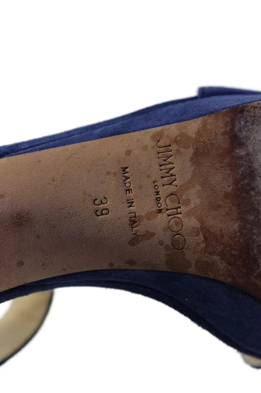 Jimmy Choo Escarpins à Bride Cheville Femme en Suède à Plateforme Bleu Marine