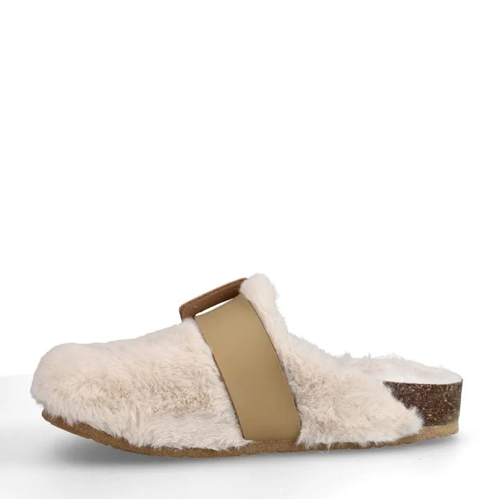Joelina Chaussons en simili-shearling vegan pour femmes | Blanc