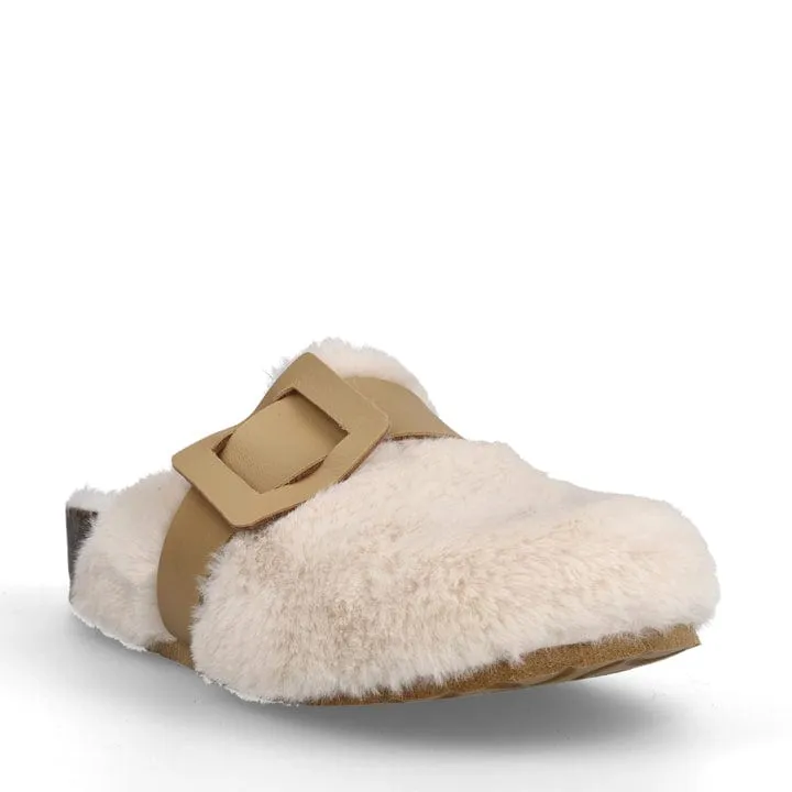 Joelina Chaussons en simili-shearling vegan pour femmes | Blanc