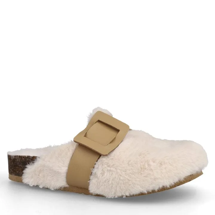 Joelina Chaussons en simili-shearling vegan pour femmes | Blanc