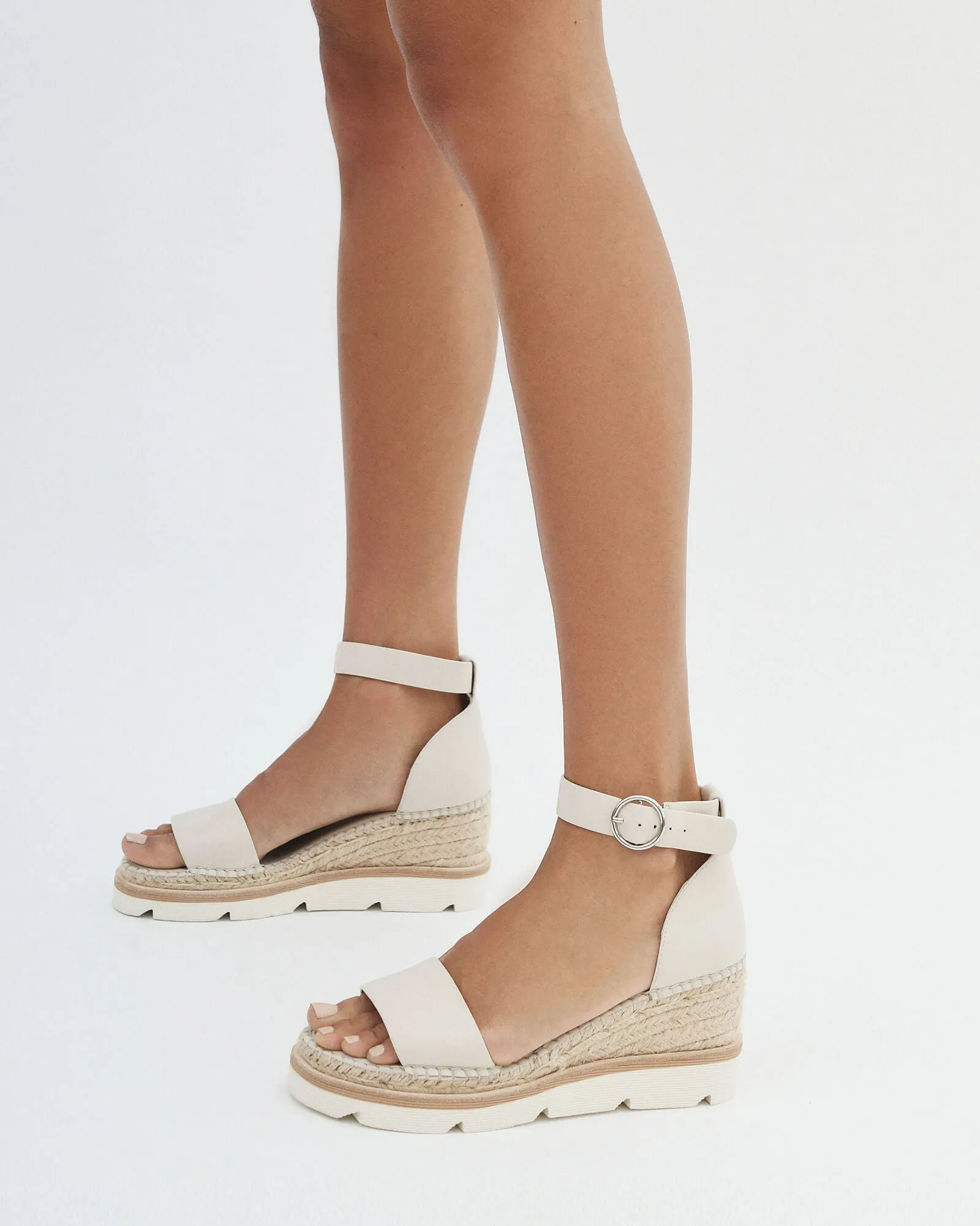 KELLY WEDGES À TALON MOYEN EN CUIR BONE