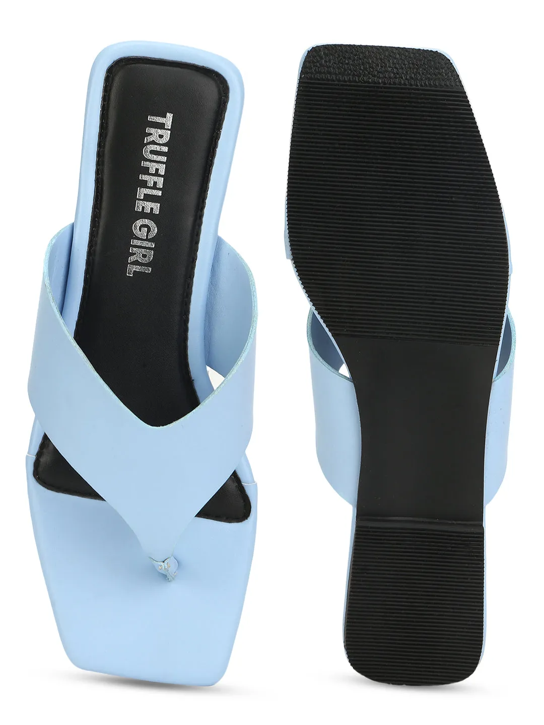 Pantoufles à bout carré en PU bleu clair (TC-RLST14-BLU)