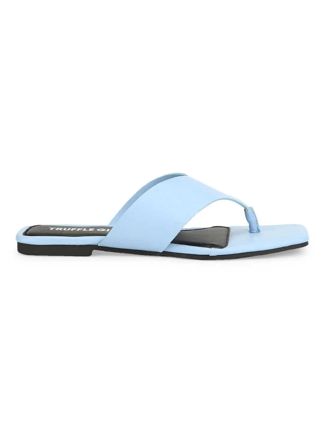 Pantoufles à bout carré en PU bleu clair (TC-RLST14-BLU)