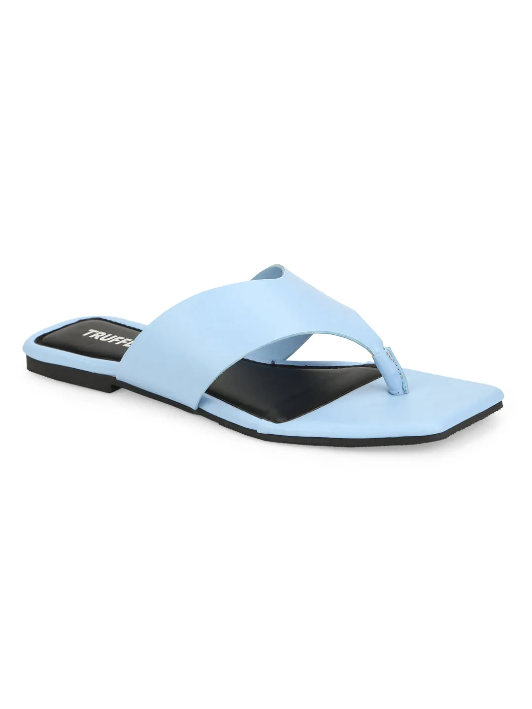 Pantoufles à bout carré en PU bleu clair (TC-RLST14-BLU)