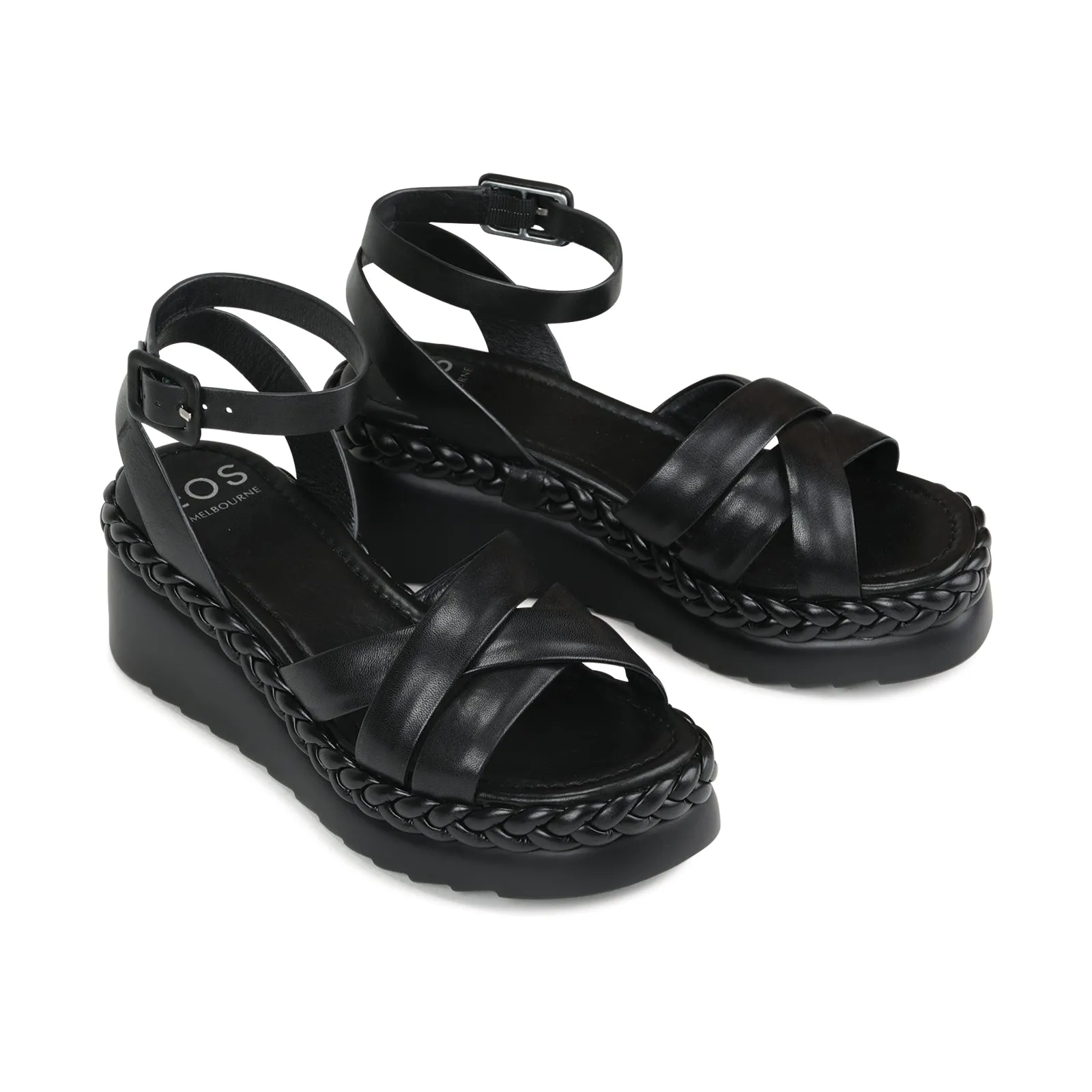 SANDALES À TALON COMPENSÉ EN CUIR MELANA