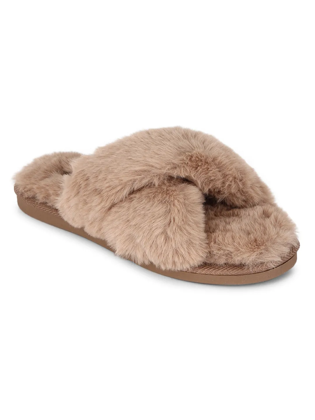 Mocca Fourrure Hiver Pantoufles Douillettes Confortables (TC-INDSLIP1-MOC)