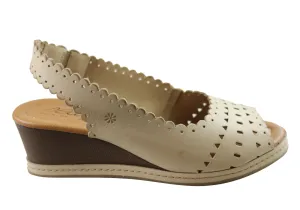 New Face Emberly Womens Leather Wedge Sandals Made In Brazil New Face Shoes