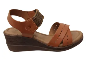 New Face Emily Womens Comfortable Leather Wedge Sandals Made In Brazil New Face Shoes
