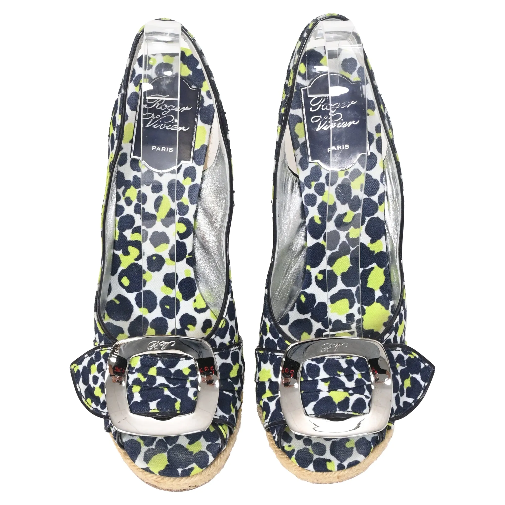 Escarpins compensés Roger Vivier à brides multicolores en toile