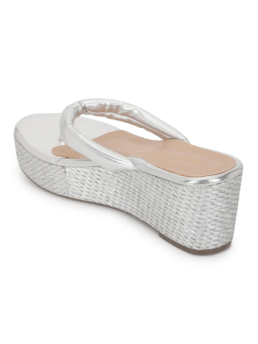 Wedges à enfiler en PU argenté (TC-G08407-SIL)
