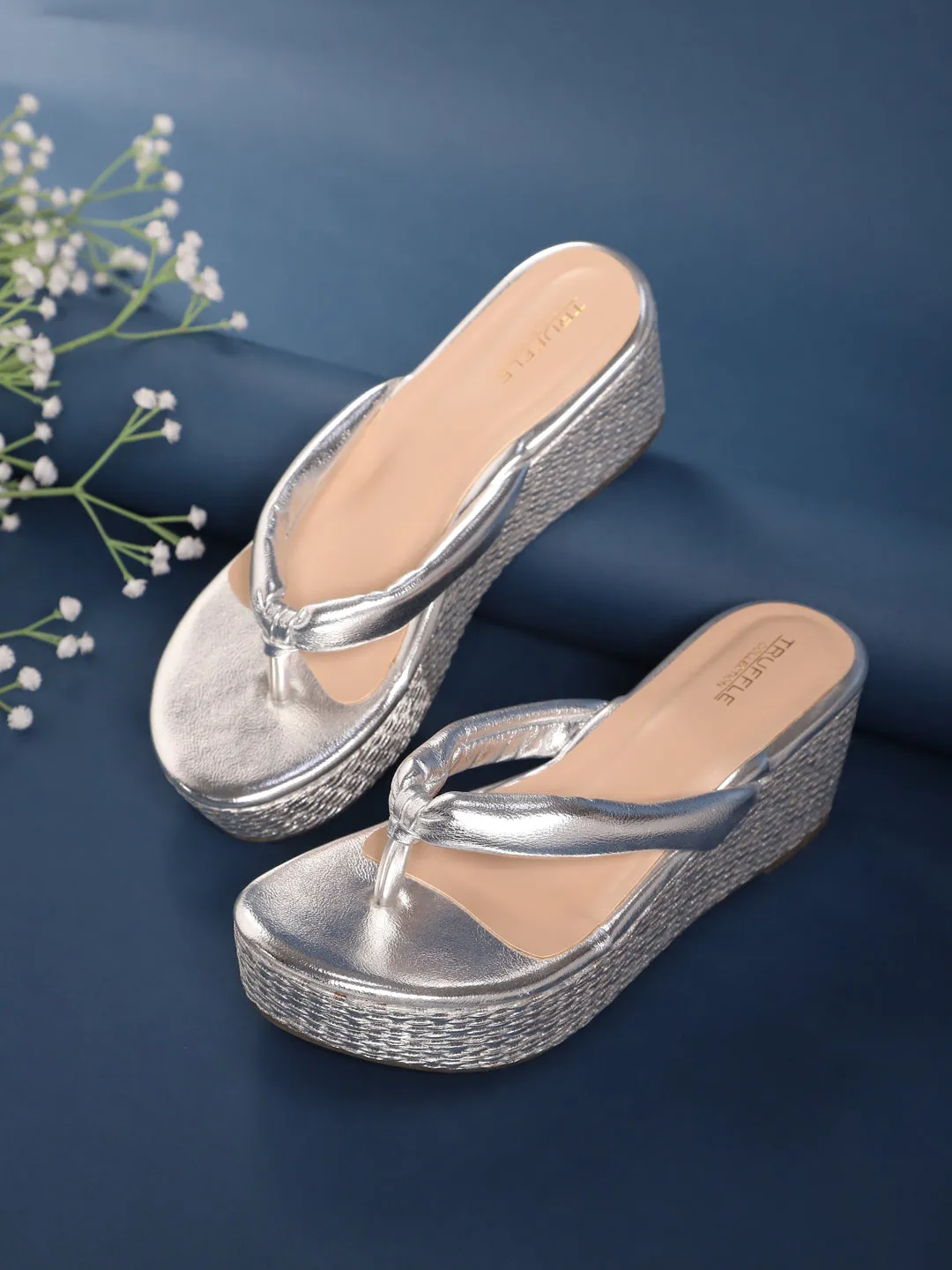 Wedges à enfiler en PU argenté (TC-G08407-SIL)