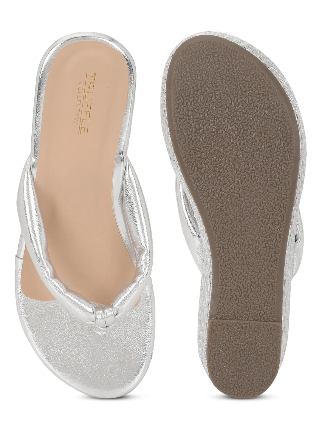 Wedges à enfiler en PU argenté (TC-G08407-SIL)