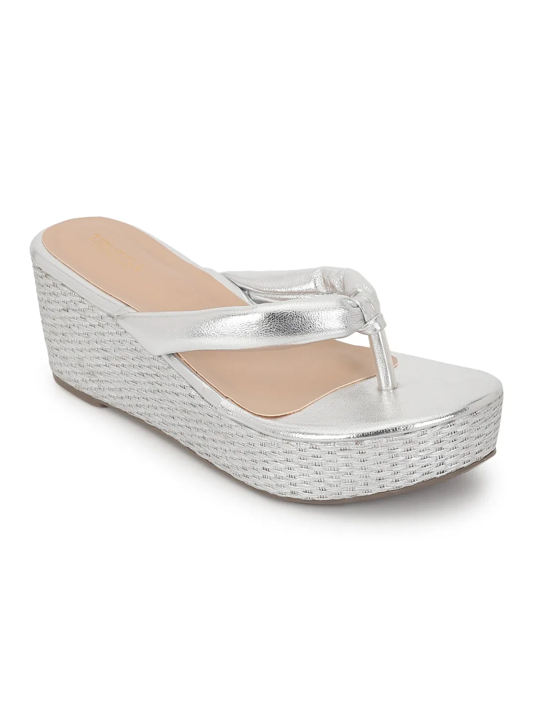 Wedges à enfiler en PU argenté (TC-G08407-SIL)