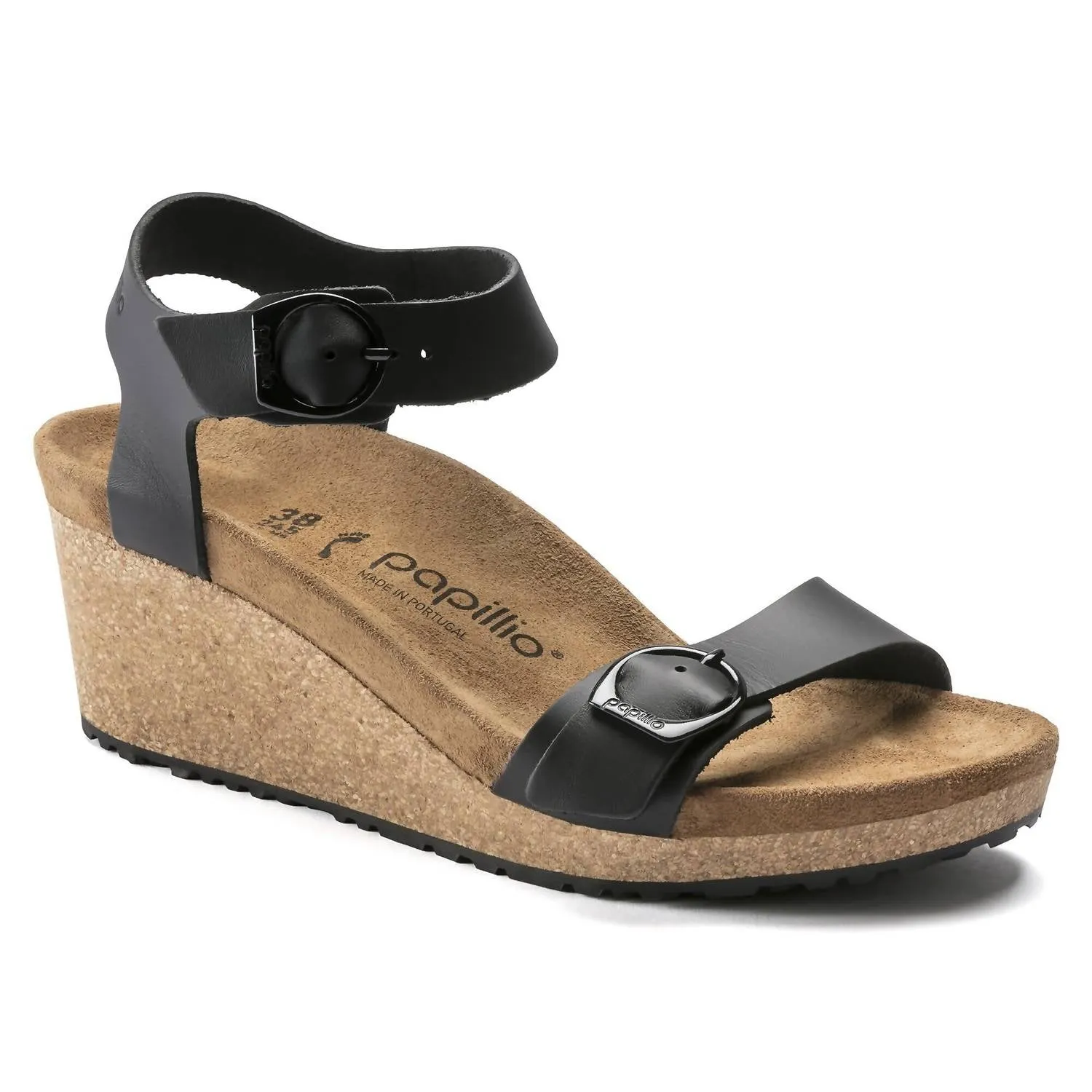 Sandalie Wedge à Boucle Soley en Noir