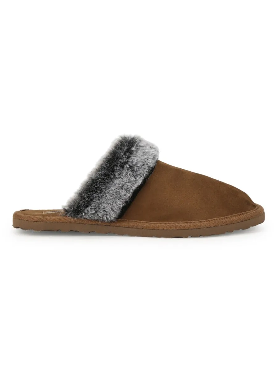 Chaussons Micro Duveteux Tan avec Fausse Fourrure