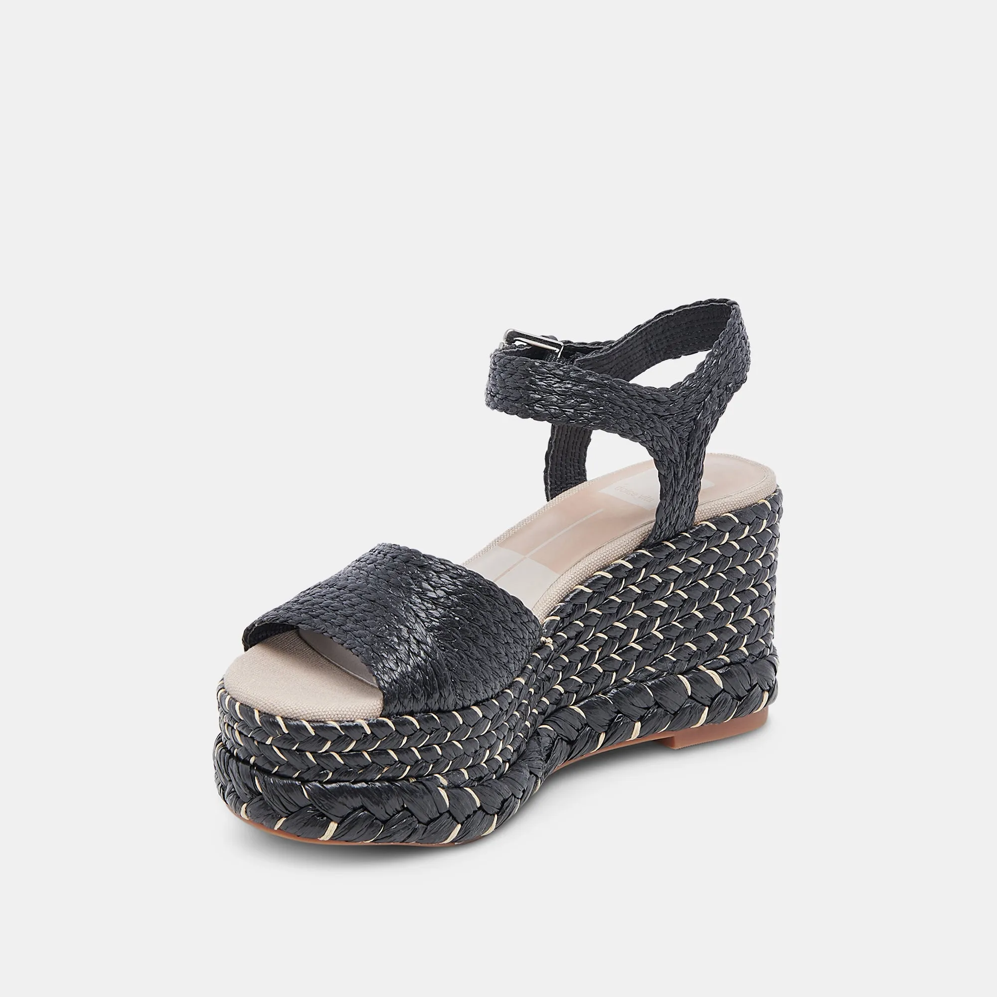 TIAGO WEDGES EN RAFFIA NOIR