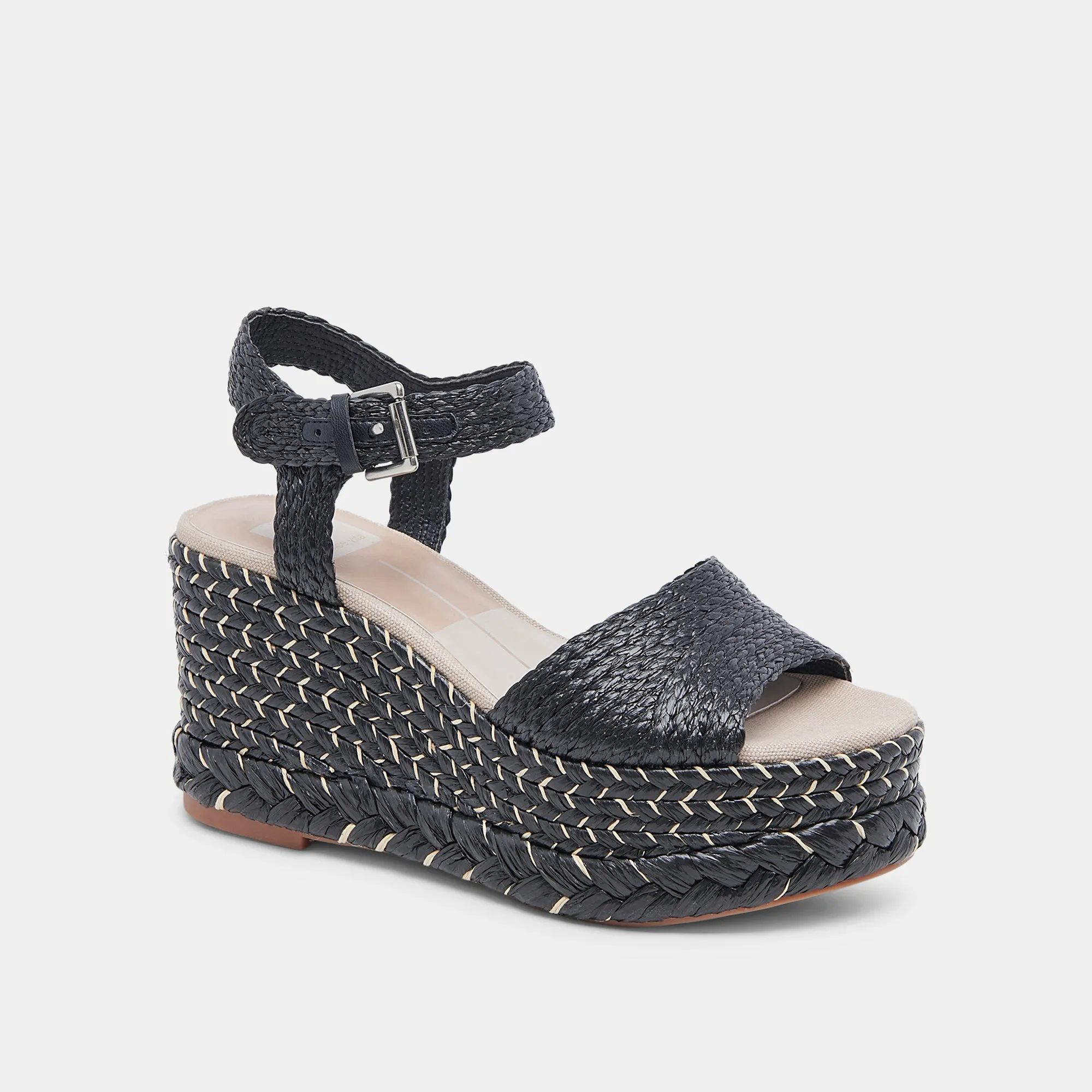 TIAGO WEDGES EN RAFFIA NOIR
