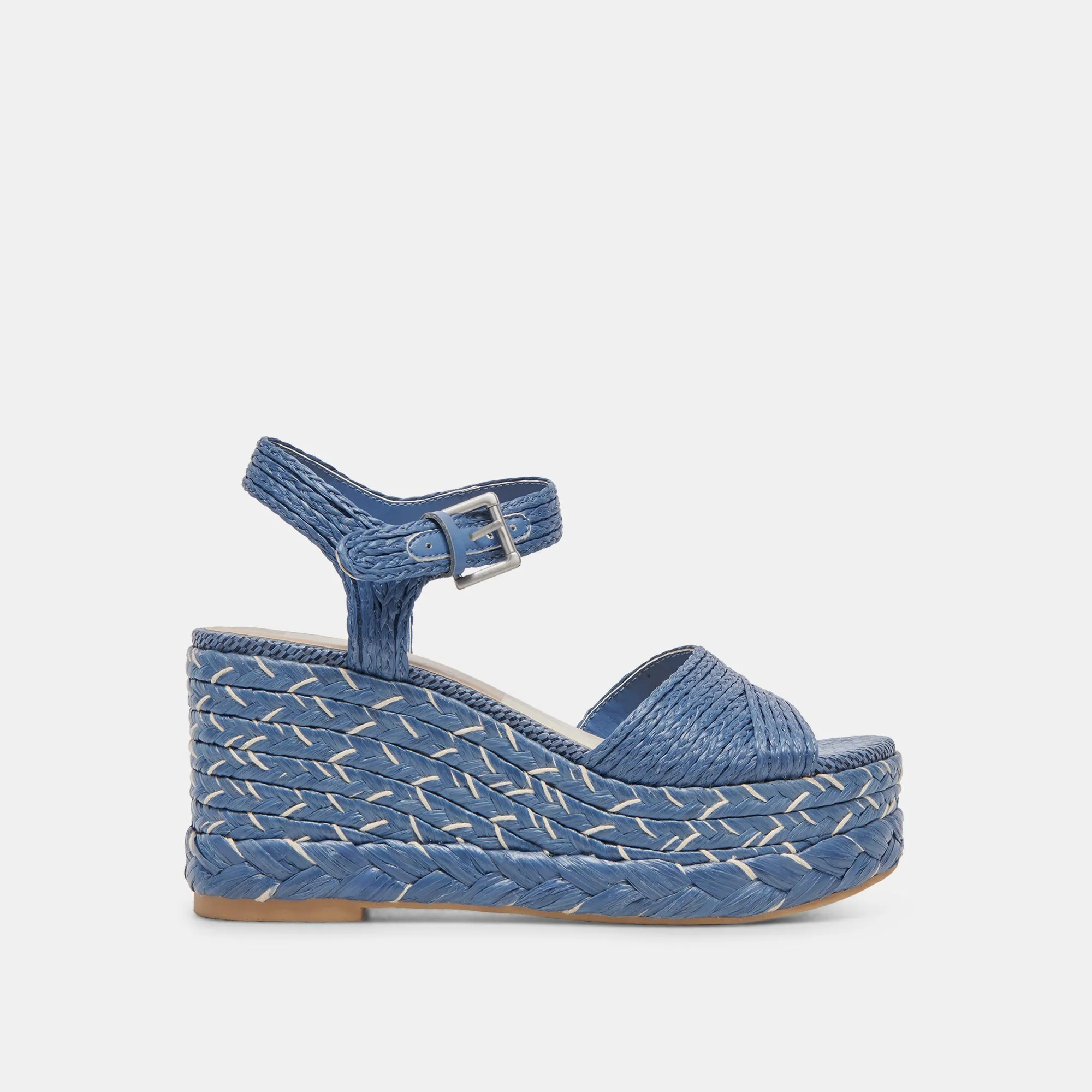 TIAGO WEDGES EN RAFFIA BLEU