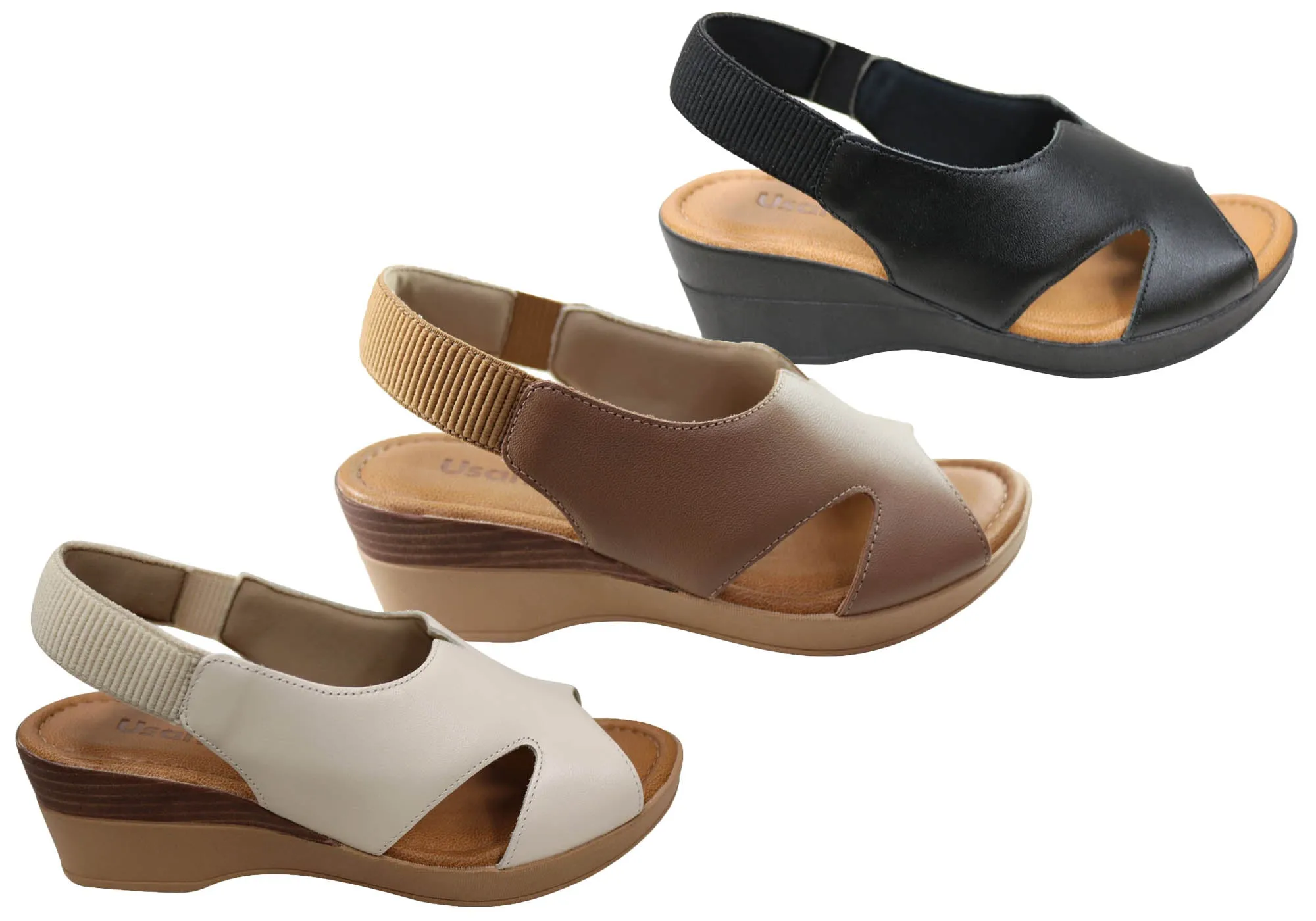 Sandales Plateforme Confort en Cuir pour Femme Usaflex Afton Fabriquées au Brésil Chaussures Usaflex