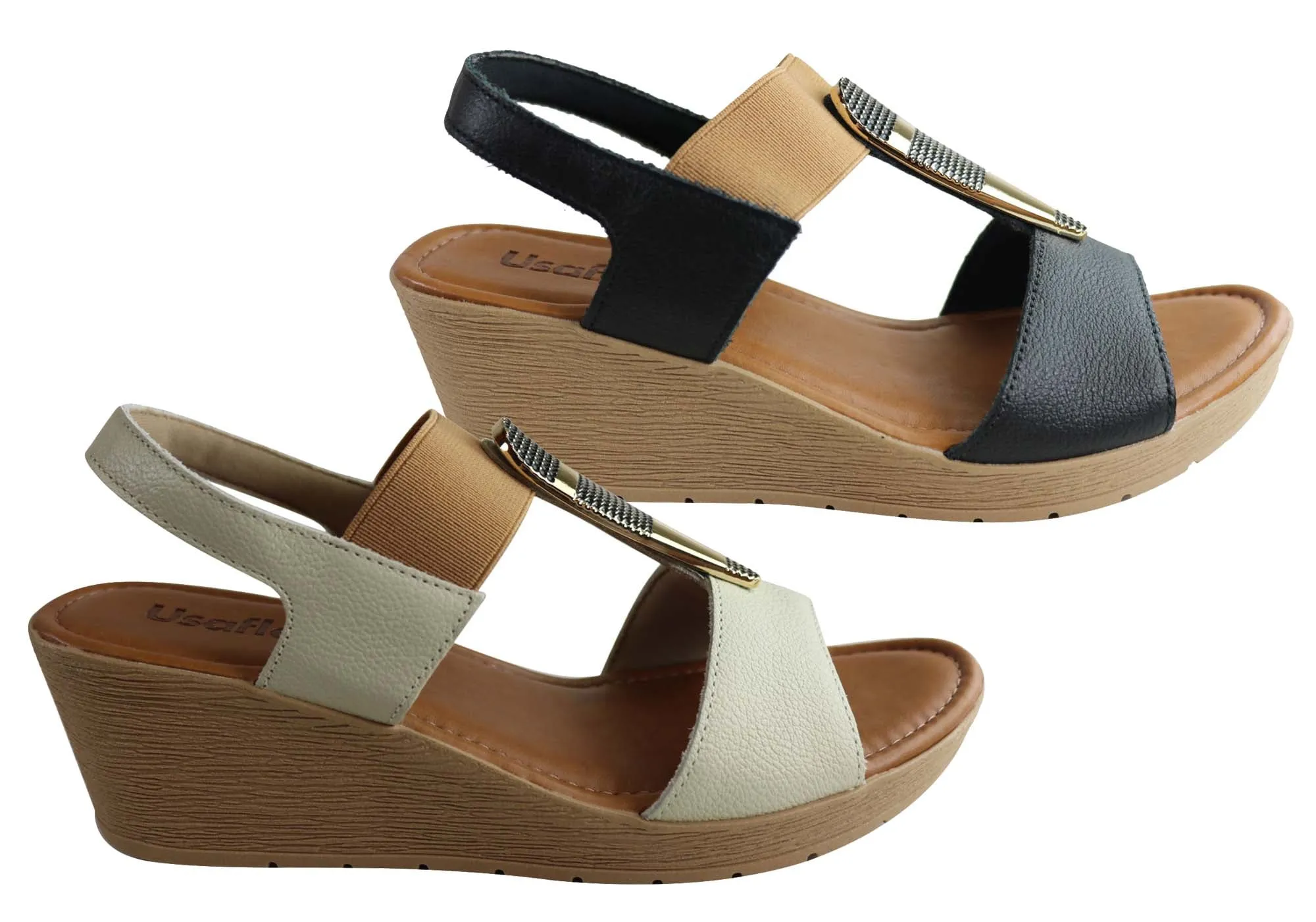 Sandales compensées confortables pour femmes Usaflex Analise avec coussin, fabriquées au Brésil, chaussures Usaflex