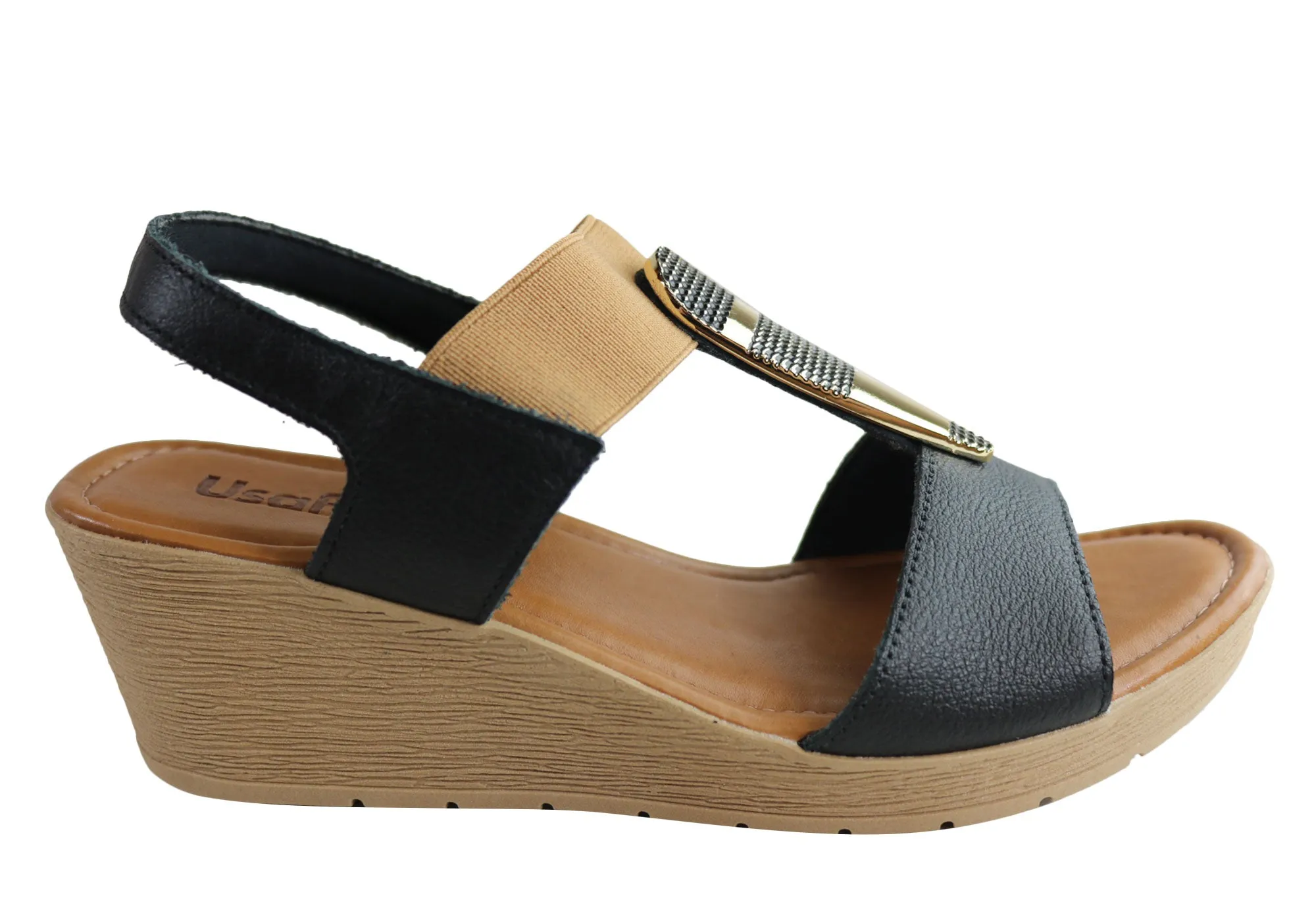 Sandales compensées confortables pour femmes Usaflex Analise avec coussin, fabriquées au Brésil, chaussures Usaflex