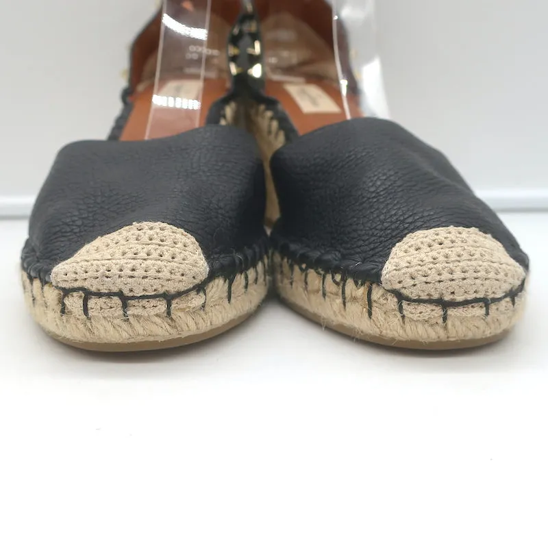 Escarpins Valentino Rockstud à semelle compensée espadrille en cuir grainé noir taille 41