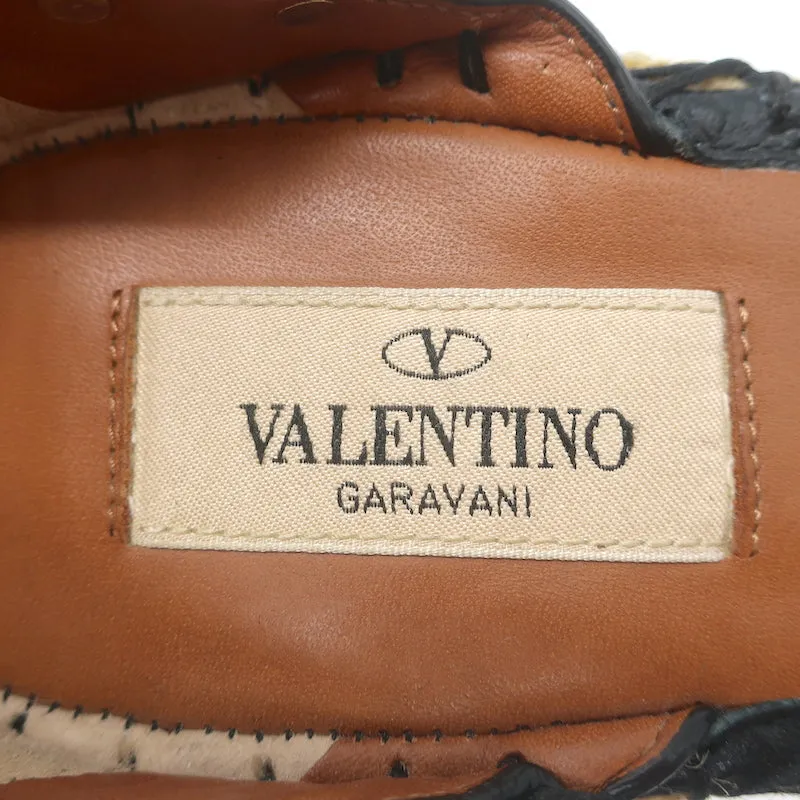 Escarpins Valentino Rockstud à semelle compensée espadrille en cuir grainé noir taille 41
