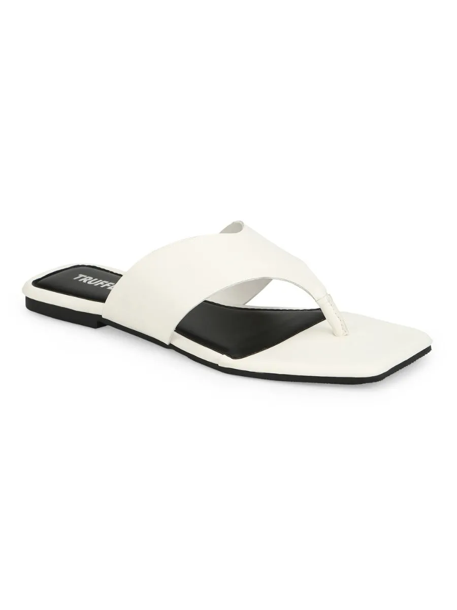 Tong Blanc en PU à Bout Carré