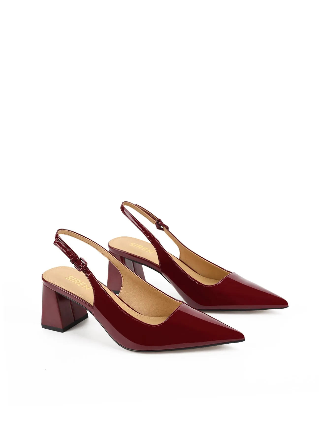Escarpins Yarra à bout pointu et à lanière - Cuir vernis rouge bordeaux